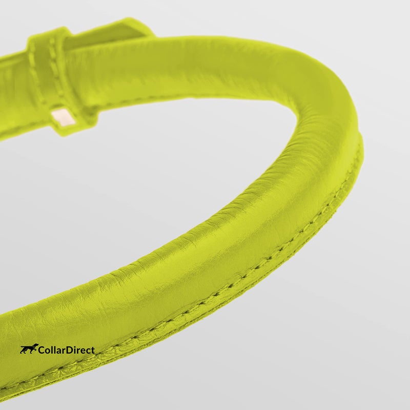 CollarDirect Rolled Leather Dog Collar, Soft Padded Round Puppy Collar, Handmade Genuine Leather Collar Dog Small Large Cat Collars 13 Colors (18-22 Inch, Lime Green Textured) - Image 2
